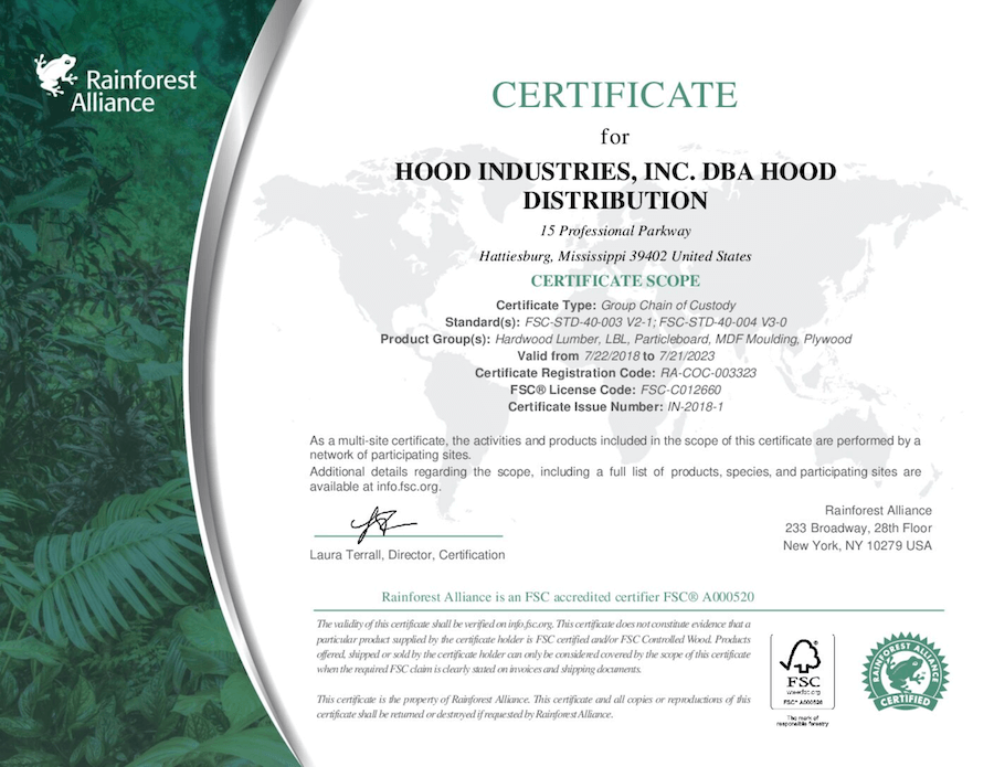 Hood FSC CoC Certificate